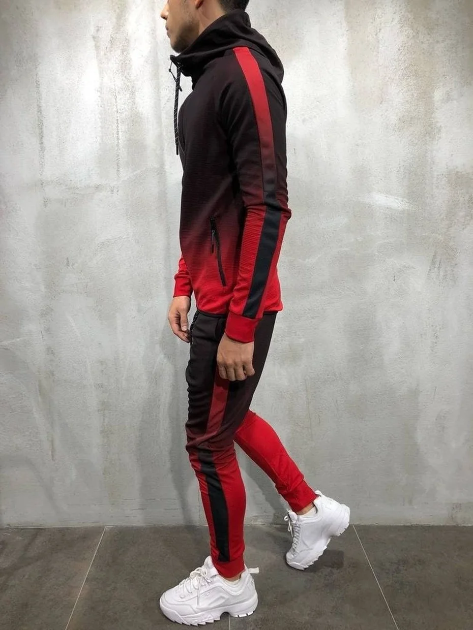ZOGAA 2020 осень мужские Модные 3D принт комплект толстовка с капюшоном + штаны костюмы