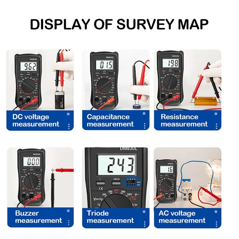 Цифровой мультиметр DM830L тестеры 1999 отсчетов электрический транзистор емкость