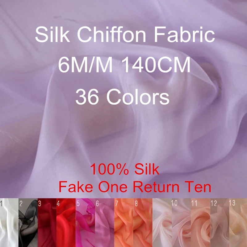 

Fake One Return Ten 100% Silk Chiffon Fabric Hijab Fabric Summer Blouse Dress Fabric Silk DIY