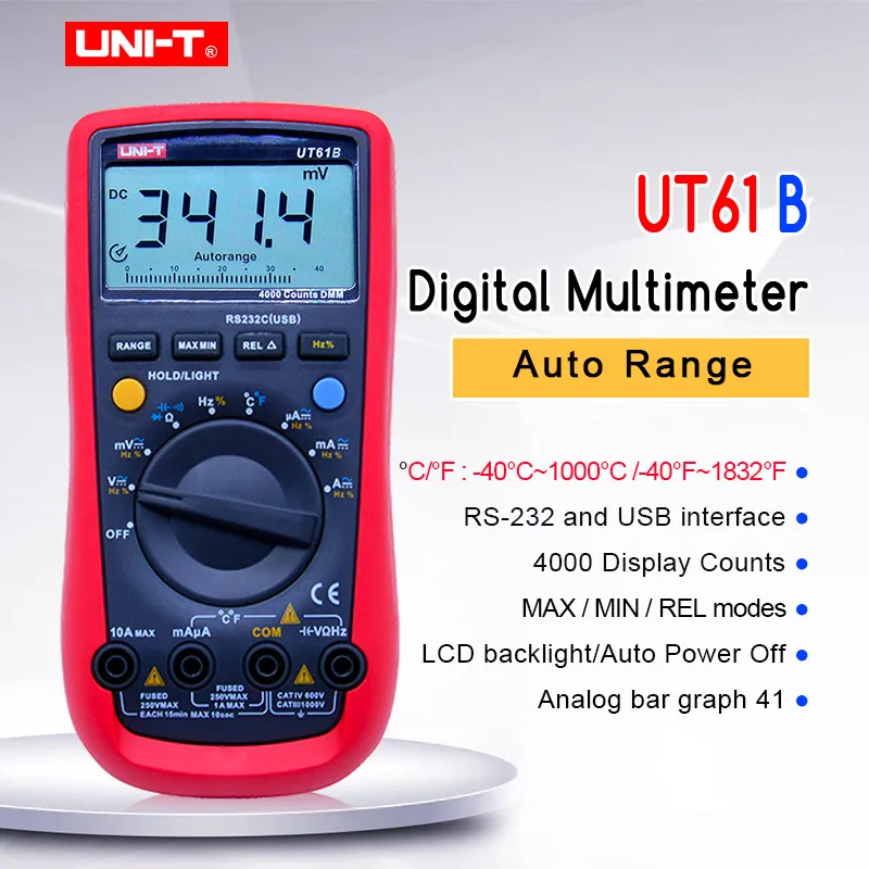 Digital Multimeter UNI-T UT61B voltmeter Ammeter Resistance Capacitance Frequency Temperature Tester& Data Hold LCD Multitester