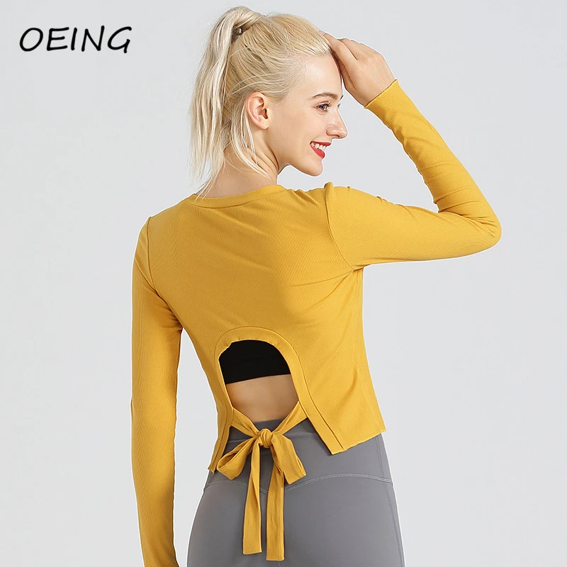 

2021 New Arrival Womens Yoga Shirts Dry Fit Open Back Sport Shirt Stretchy Workout Tops