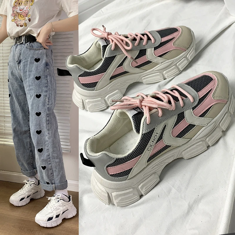 

Platform White Casual Sneakers Women Lightweight Breathable Mesh Running Shoes Female Trendy Vulcanized Sports Shoes Handmade 40