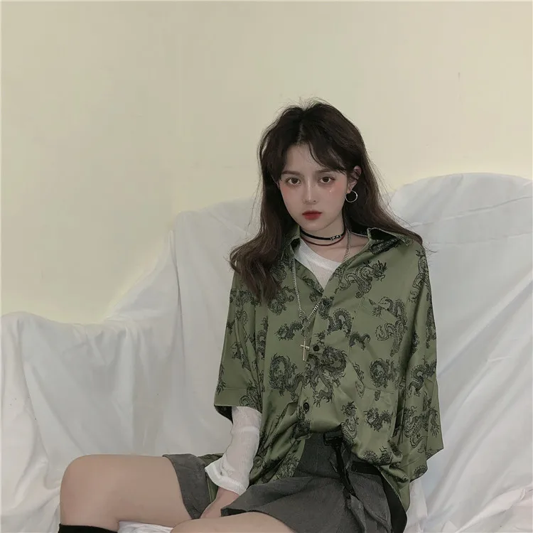 Харадзюку Дракон большие блузки женские рубашки с принтом 2020 весна лето