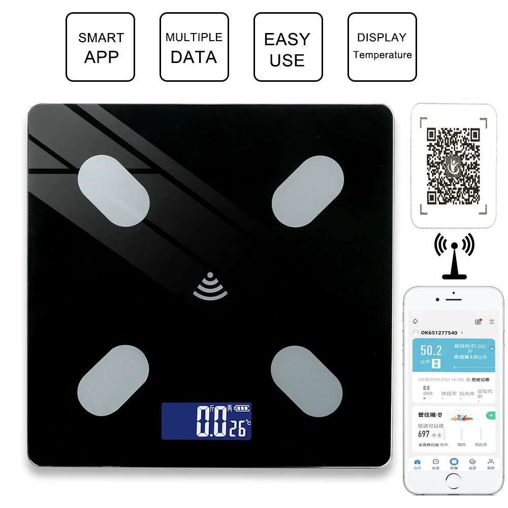 

LCD Digital Screen USB Charging Household Weighing Scale Smart BMI Fat Scale Intelligent bluetooth APP Android IOS