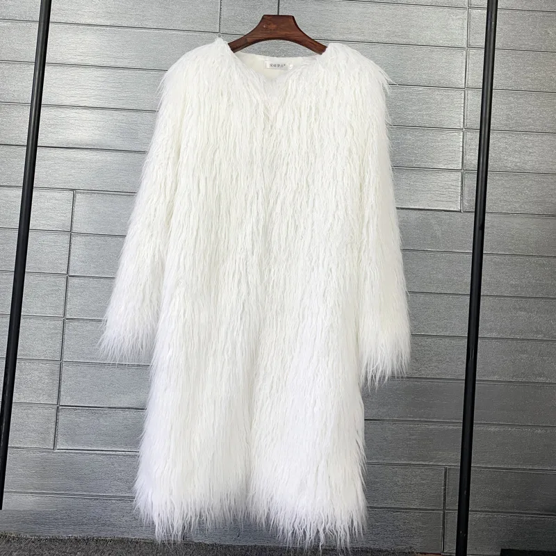 M-3XL European and American women Winter Clothing Imitation Fur Tan Wool Lamb Long Furry Coat | Женская одежда