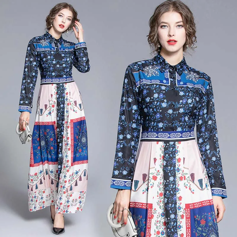 

Модное платье на день рождения в английском стиле с длинными рукавами-фонариками и отложным воротником женское дизайнерское подиумное Цве...