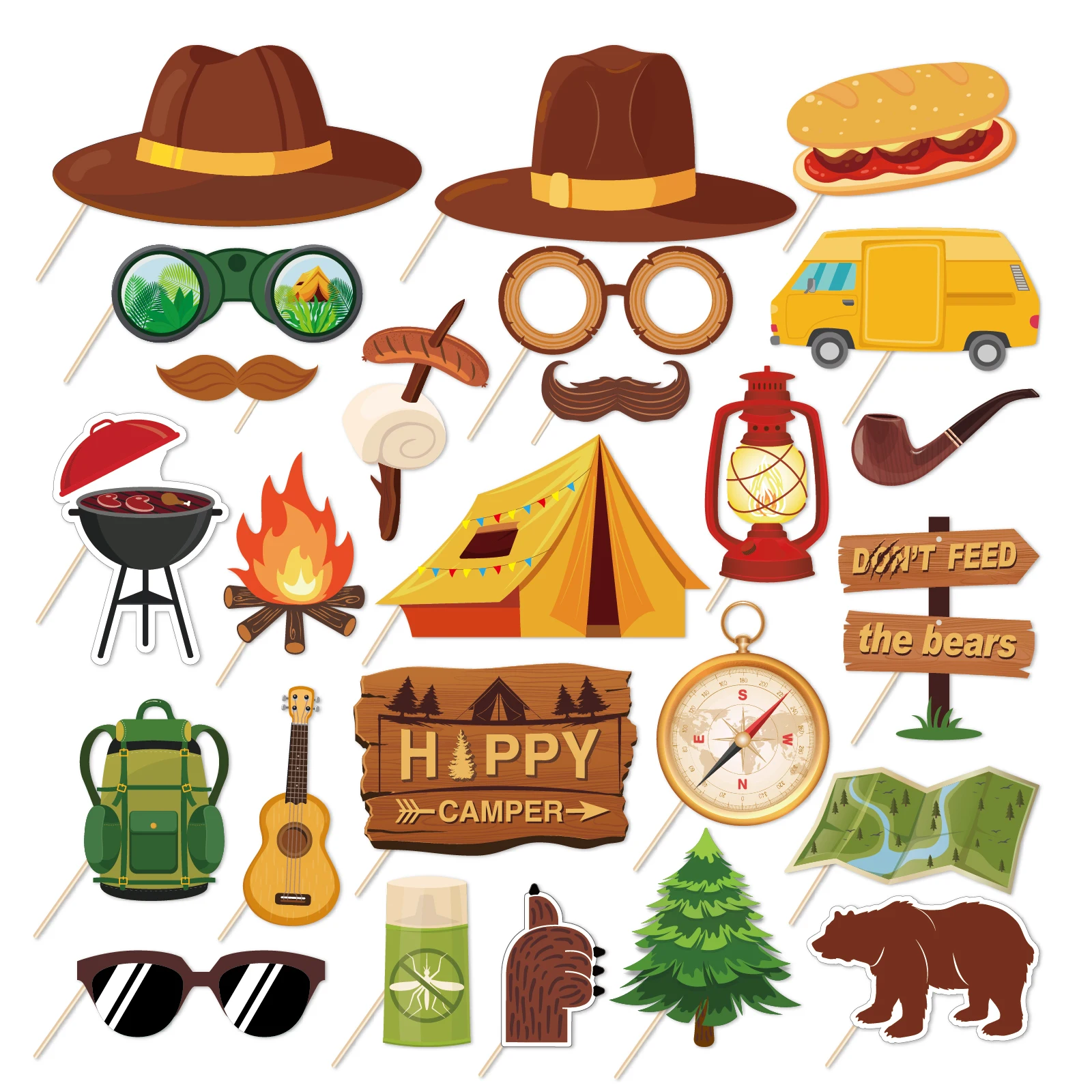 

25pcs/set Cartoon Outdoor Camping Barbecue Party Decorations Photo Booth Props Happy Camper Birthday Party Supplies