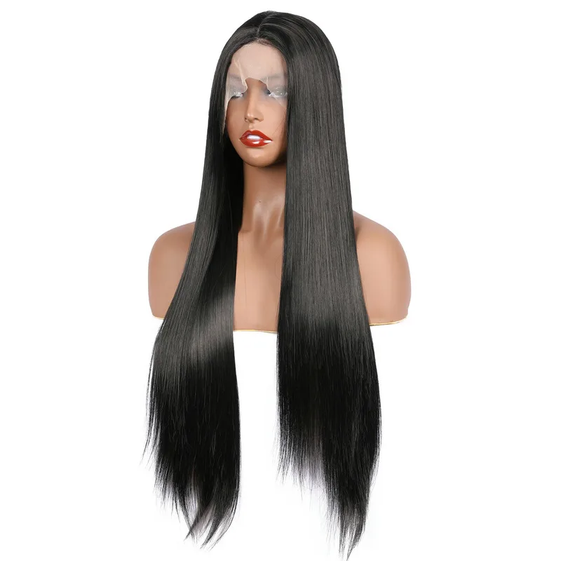 

Soft 180% Density 26 Inch Long Straight Synthetic Wigs Natural Black Lace Front Wig For Women Babyhair Preplucked Daily Cosplay