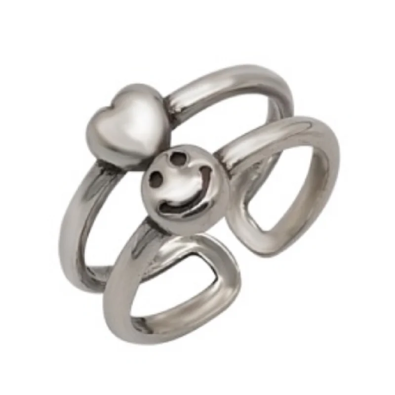 

Smiley double heart-shaped hipster ring simple and sweet daily all-match adjustable female ring jewelry