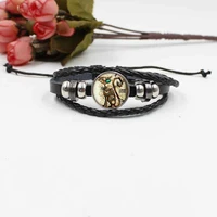 new accessories steampunk cat woven leather bracelet glass jewelry