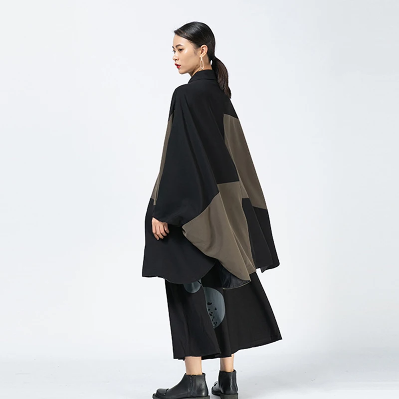 

Fit Green Loose Contrast Color Big Size Jacket New Lapel Long Sleeve Women Coat Fashion Tide Spring Autumn 2021 1DD0269