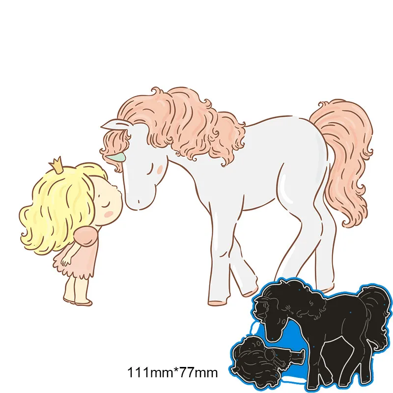 

Metal Cutting Dies little girl and horse new for decor card DIY Scrapbooking stencil Paper Album template Dies 111*77mm
