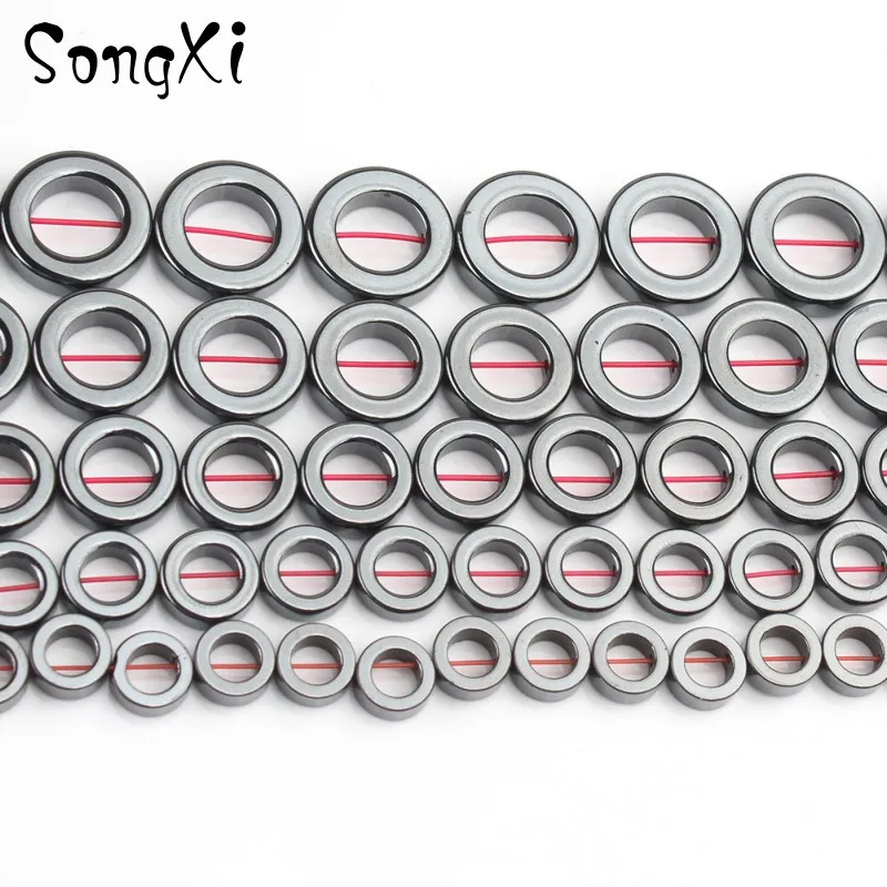 Бусины из натурального черного гематита ажурные круглые бусины с отверстием для