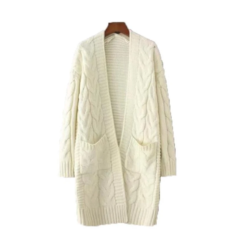 8 Colors Women Autumn Long Cardigan With Two Pockets Warm Knit Outwear Female Sweaters Casual Cardigans Sweater Jacket Knitwear |