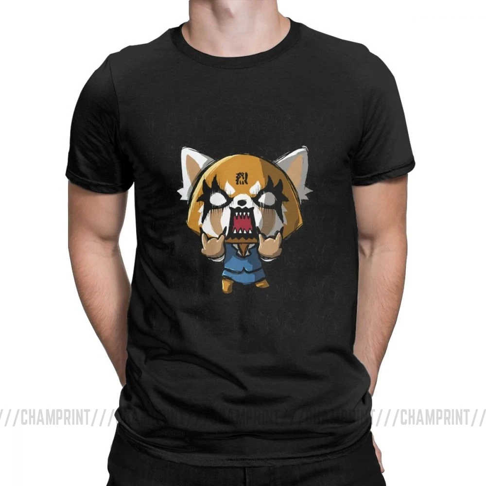 Мужские футболки Aggretsuko aggression Retsuko I Hate Monday, хлопковая одежда, Забавные футболки с коротким рукавом и круглым вырезом, футболки с принтом - Цвет: Черный