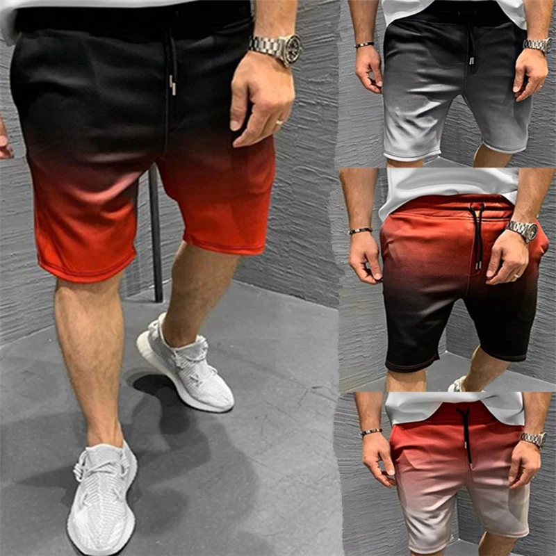 

New Men gradient Shorts Loose Trousers Fitness Bodybuilding Jogger Mens Casual Gyms exercise Cool durable Sweatpants 2021