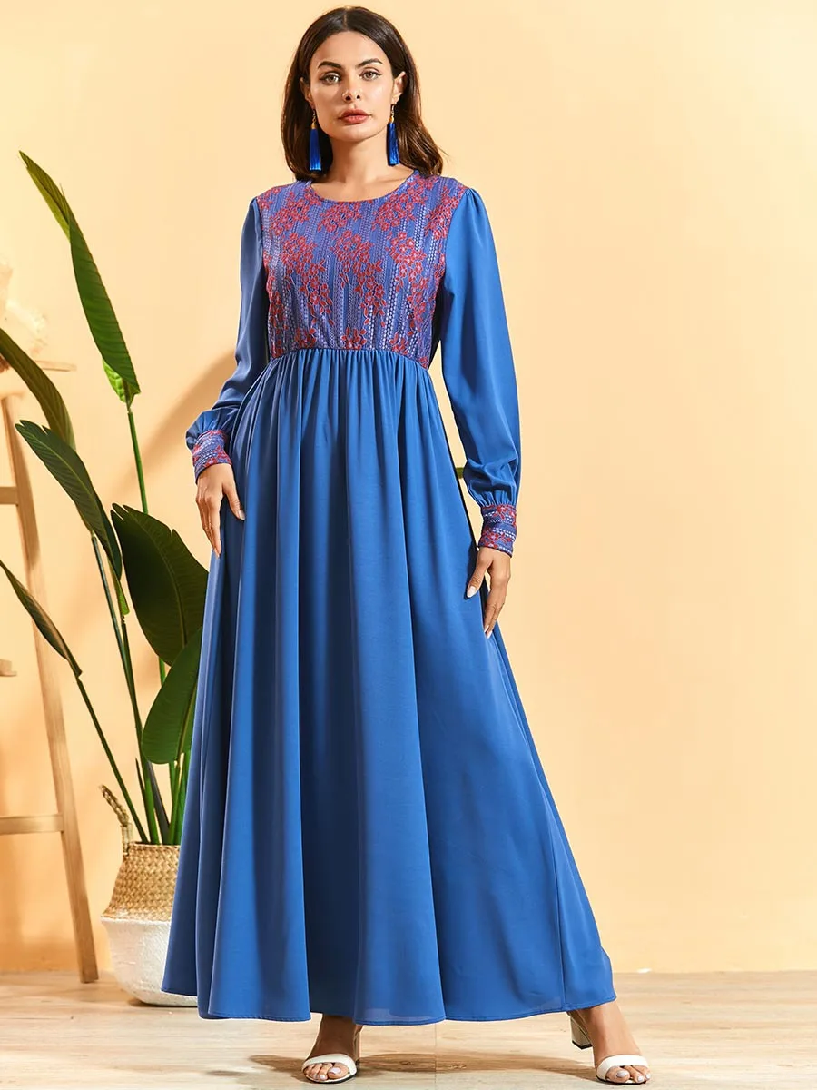 Ramadan Turkey Muslim Abaya Women Hijab Dress Lace Blue Eid Moroccan Kaftan Djellaba Jilbab Vestidos Islamic Clothing Musulman |