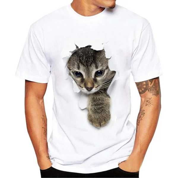 

Футболка мужская с коротким рукавом и круглым вырезом, модная свободная смешная рубашка с принтом кота, лето