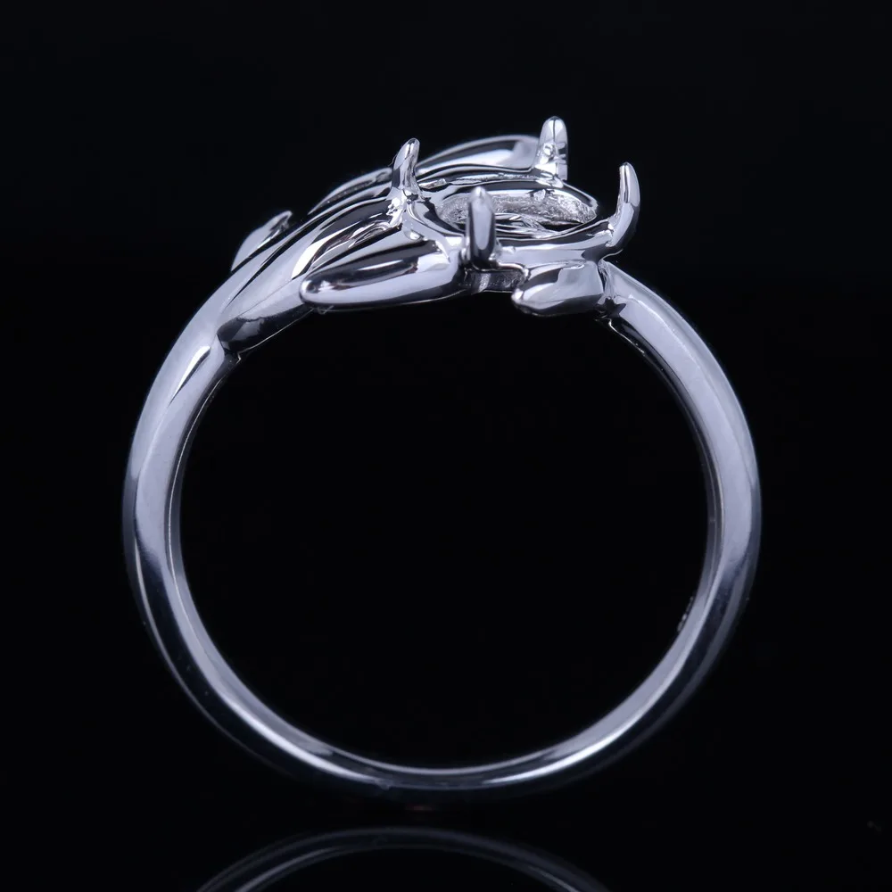 

HELON Sterling Silver 925 Prong Setting Finger Ring Semi Mount Vintage Antique Fine Jewelry Ring Fit 13x9mm Oval cabochon