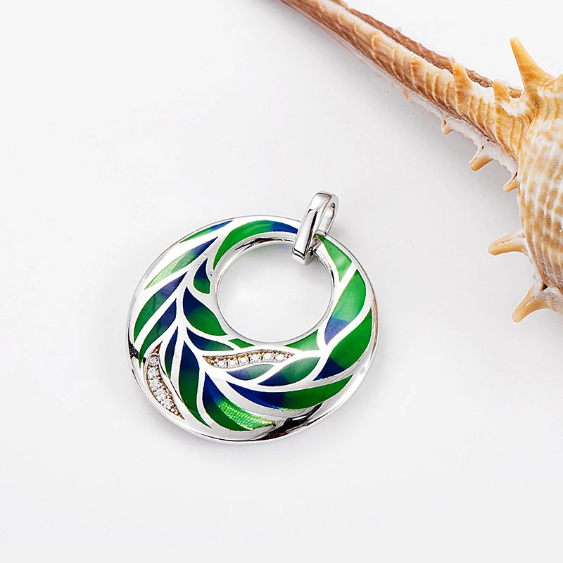 Женское Ожерелье из стерлингового серебра 925 пробы с эмалью зеленого листа