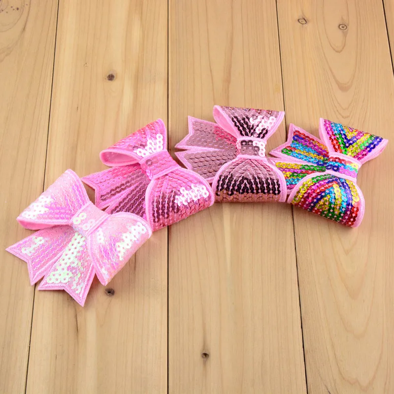 

60pcs/lot 3" Large Sequin Bows Neon Bow Knot Applique Embroidery Boutique Hair Ribbon Bow girls Hair Accessories Butterfly HDJ13