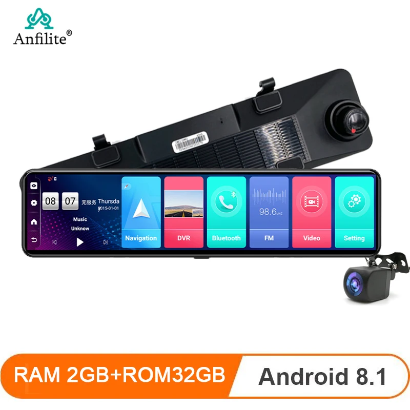 Автомобильный видеорегистратор Anfilite 12 &quot4G ADAS Android 8 1 WiFi DVR камера 1080P 2 + 32G зеркало
