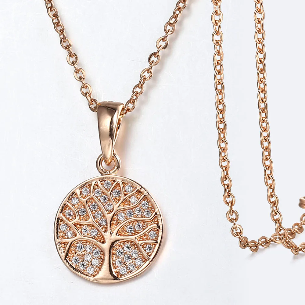 Круглый Кулон Дерево жизни 585 пробы розовое золото кубический циркон вырезанный
