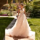 Новое поступление очаровательные кружевные свадебные платья с открытой спиной милые свадебные платья для невесты без рукавов, с аппликацией по доступной цене