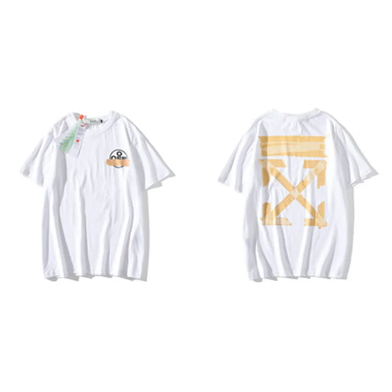 

Hot 2021 Spring And Summer OW Tide Brand Off Men's And Women's White Volcano Sea Oil Painting Arrow Couple Short Sleeve T-Shirt