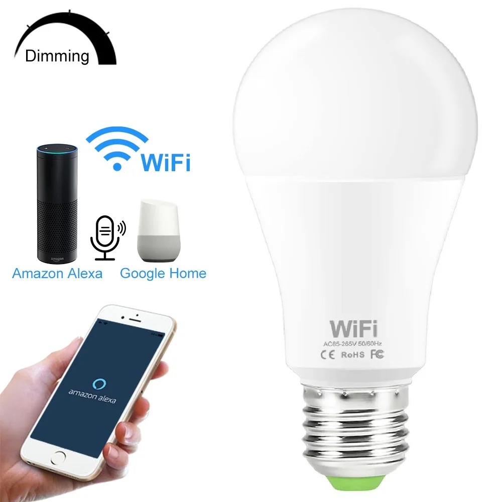 Умная лампа E27 B22 15 Вт Wi-Fi 110 В 220 2835 диммируемая беспроводная дистанционное