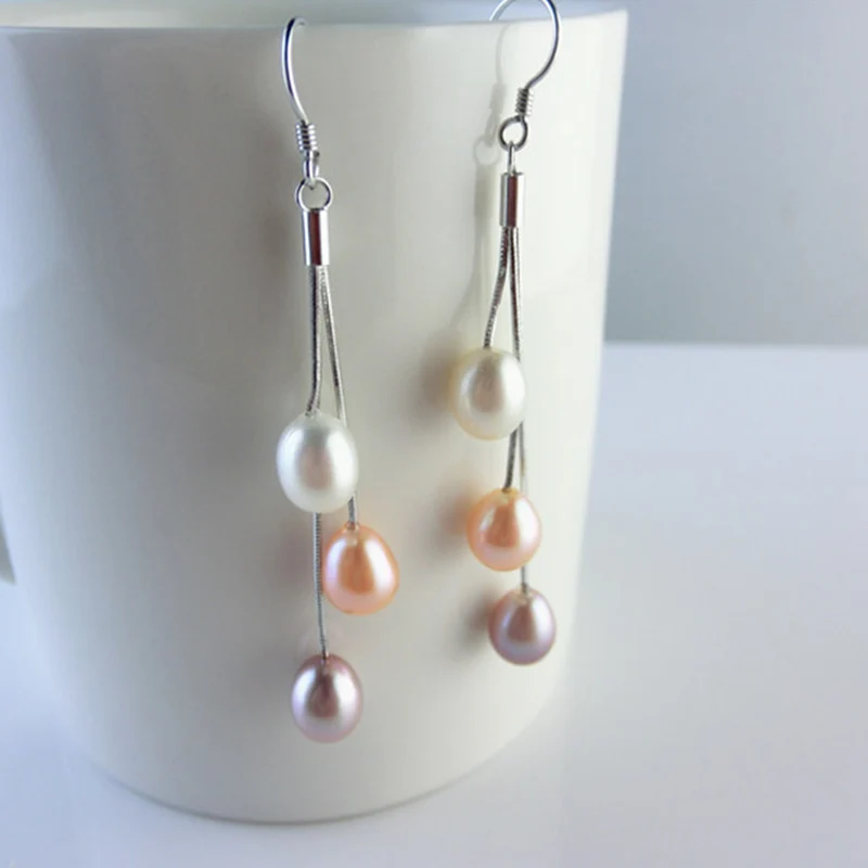 100% 925 пробы серебряные серьги с кисточками длинные из натурального пресноводного