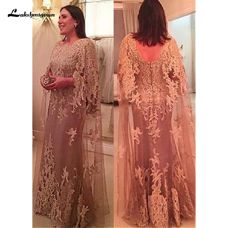 

robe de soirée femme Mermaid Mother of the Bride Dresses with Cloak Lace Appliques Backless Abito Mamma Sposa 2022 lakshmigown