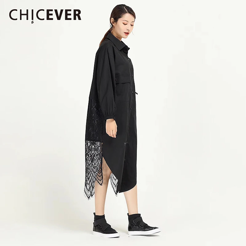 CHICEVER Pacthwork кружевное женское платье с отложным воротником и длинными рукавами