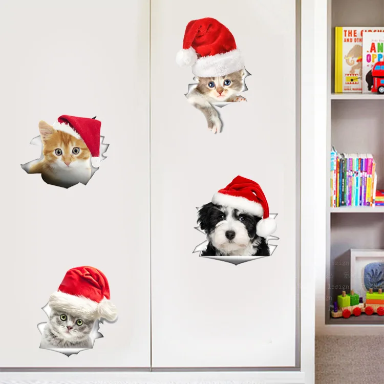 Вeчeринки yкрaшeнa кошки настенные наклейки с собаками Новогоднее украшение