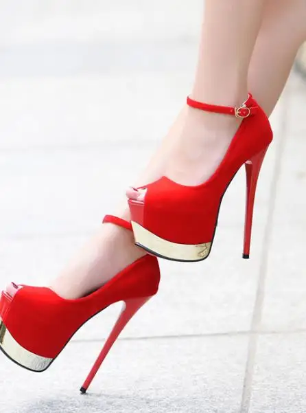 Женские туфли на очень высоком каблуке 17 см водостойкие платформе с открытым