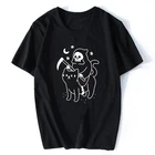 Футболка мужская хлопковая в стиле Харадзюку, забавная Винтажная футболка с рисунком черного кота и Жнеца смерти