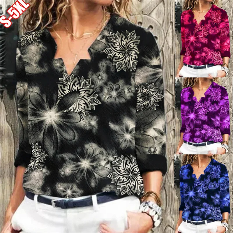 

Autumn Loose 2021 New Harajuku Top V-Neck Casual Fashion Printing Long-Sleeved Plus Size T-Shirt Streetwear