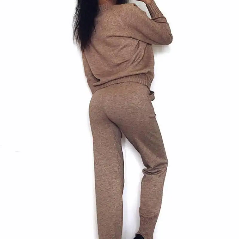 Женский вязаный простой свитер с v образным вырезом комплекты карманами Осенний