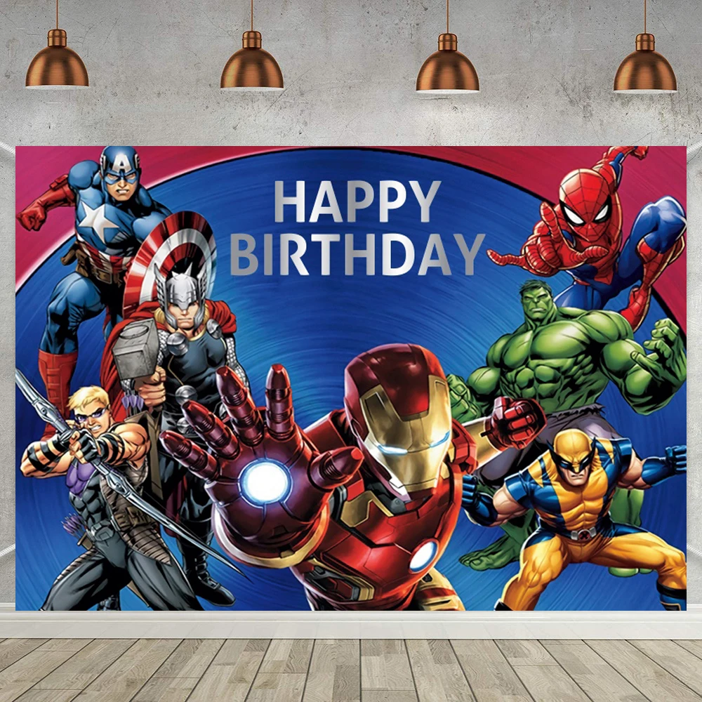 

Супер Герои фон мультфильм фон вечеринка для мальчика день рождение фон для фотосъемки с изображением участник знамя Плакат торт Настольны...