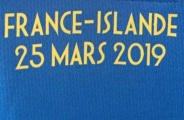 Детали для французского матча 2019 года Франция против испарителя 100 игры Исландии