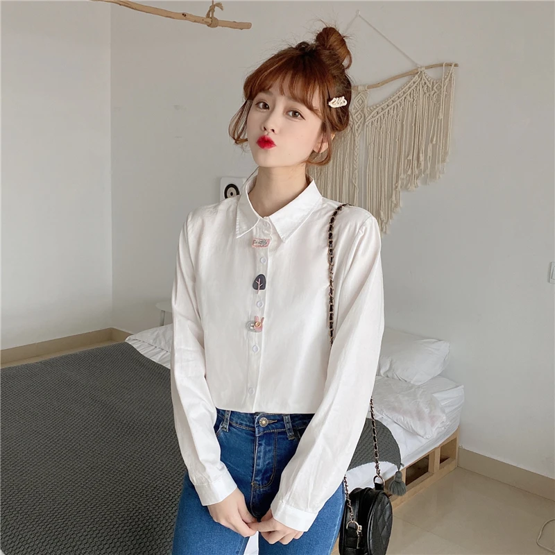 

Houthion Chiffon Slim Women's Blouses Fashion Long Sleeve Top Solid Color Buttons Polo Shirt Spring/autumn New Casual Blouse