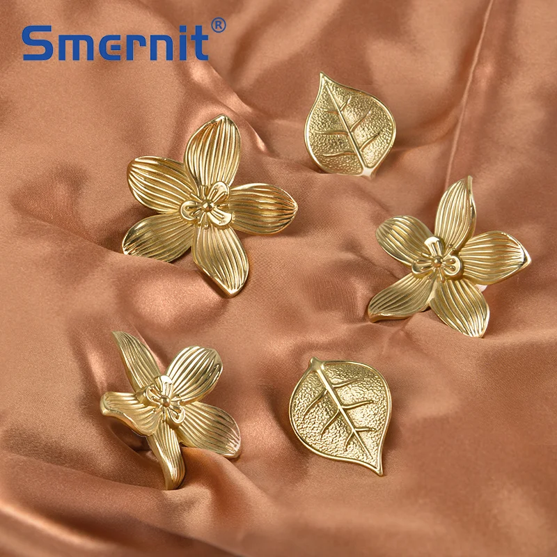 Латунь мебельные ручки в форме цветка листа тянет однотонные золотистые круглые