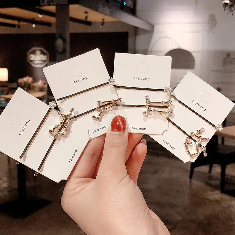 2019 Ins Мода двенадцать созвездий заколки для волос с украшением в виде кристаллов