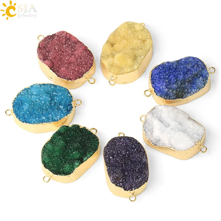 Натуральный друзовый соединитель CSJA подвеска золотого цвета с двумя отверстиями