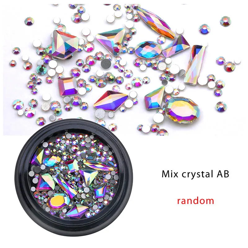crystal AB 1 коробка смешанные различные DIY кристаллы Камни дизайн ногтей стеклянные стразы для шармов 3D украшения для ногтей Новое поступление аксессуары - Цвет: crystal AB