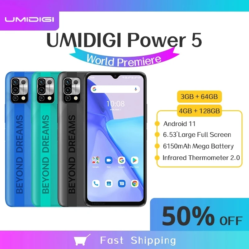 [Мировая премьера] UMIDIGI Мощность 5 3/4 Гб + 64 Гб/128 ГБ Android 11 глобальная версия