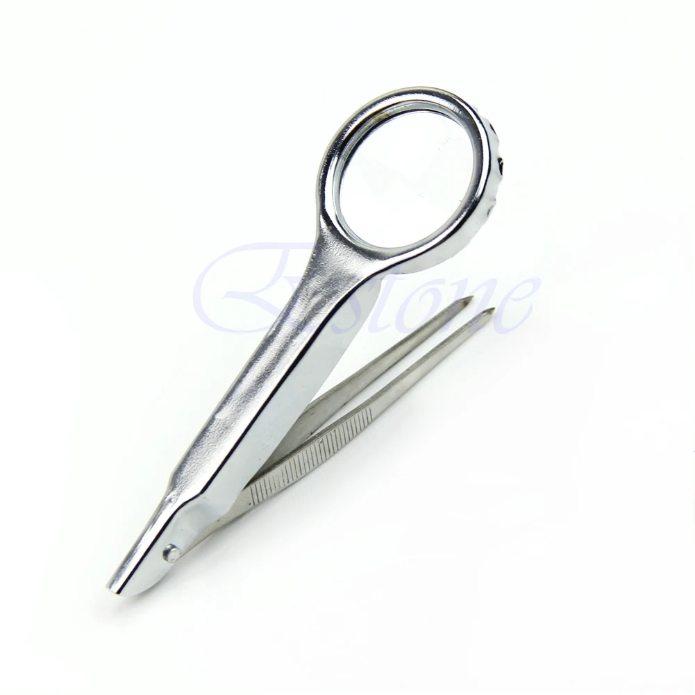 

Stainless Steel Tweezer with Magnifier Magnifying Glass For Hobby First Aid Kit 97QD