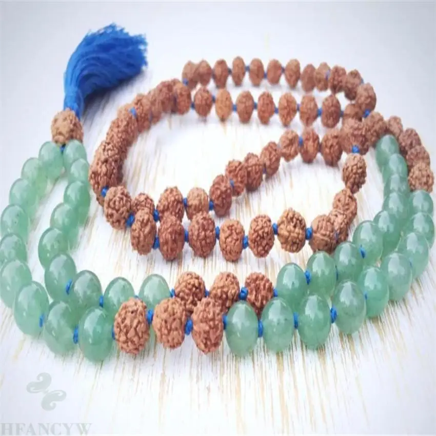 

8mm Rudraksha Aventurine 108 Beads Gemstone Mala necklace Sutra Beauty Cuff Yoga Mala Wristband Ruyi Spirituality RuyiHot
