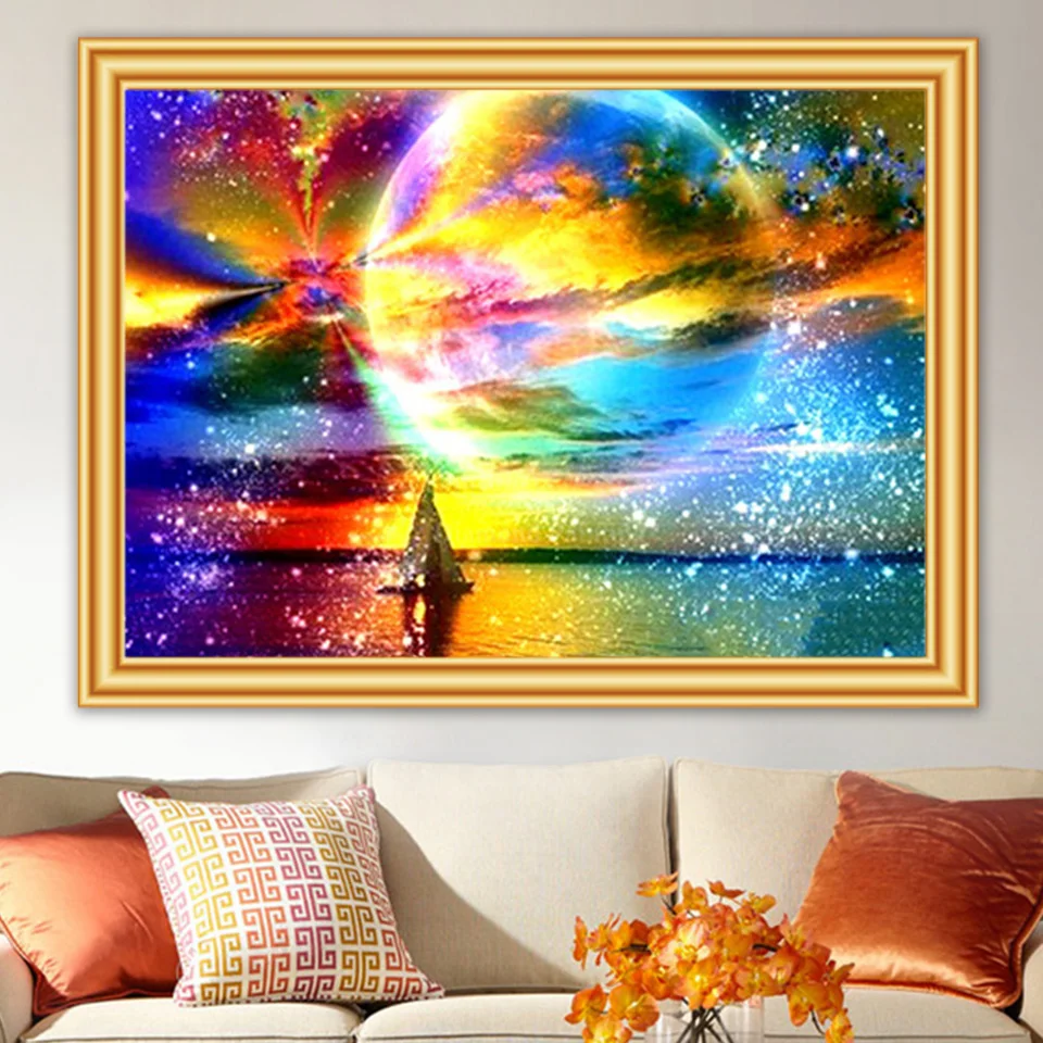 

5D DIY Diamond Painting Full Moon Cross stitch Diamond Embroidery Landscape Art Artist House Decoration Gift Hanging Picture ynx