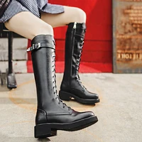 2021 winter ladies motorcycle wind belt buckle knight boots female side zipper but knee boots